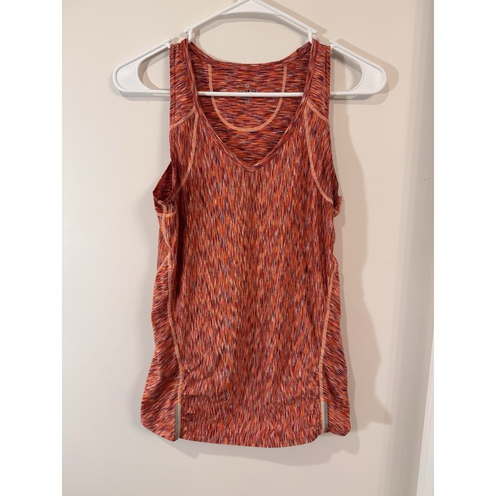 ATHLETA Red Orange Multicolor Tank Top Back zip pocket Size XS Athletic Gym Run‎